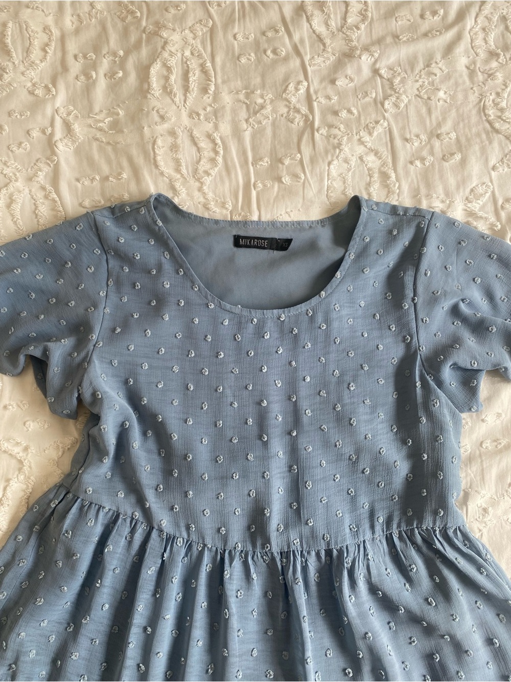 Mikarose Powder Blue Swiss Dot Scoop Dress